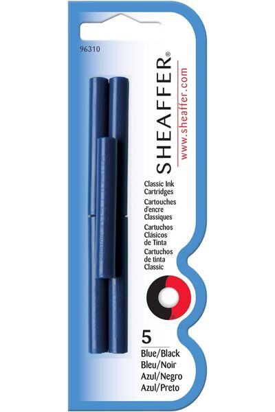 Sheaffer خراطيش حبر كلاسيكية لأقلام الحبر، أزرق/أسود، عبوة من 5 قطع (96310)