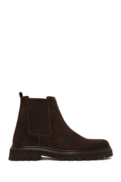 Derimod Men's Brown Suede Leather Casual Chelsea Boots Wm730004Ds