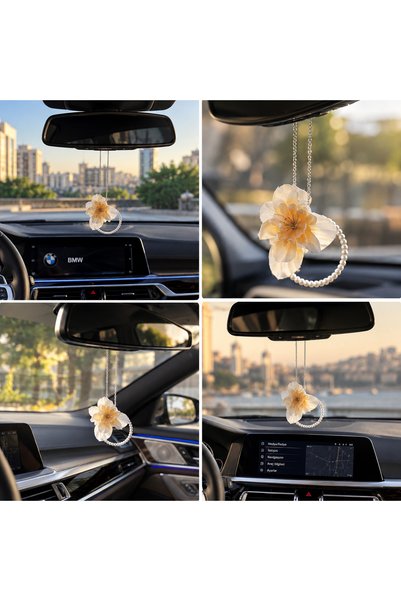 senfida Automobile Rearview Ornament Flower Pearl Rearview Mirror Ornament Fl...