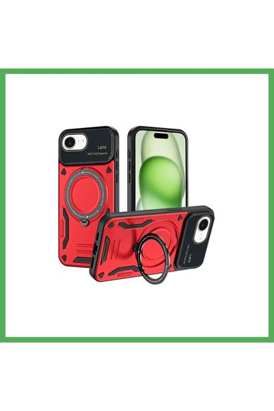 Nur store Çanta iPhone 16E Compatible Case with Joy Lens Stand - Red Bezoss