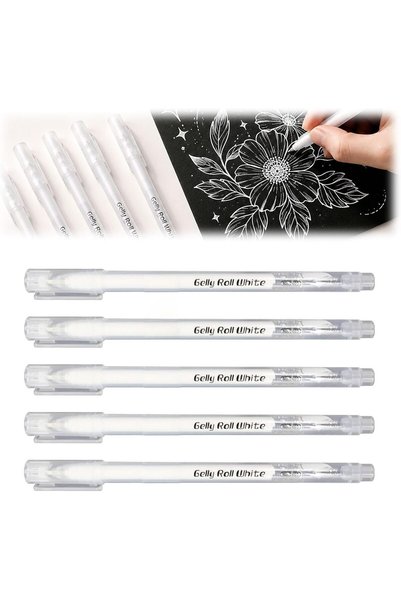 Generic 5 Pcs TONGLUO White Gel Pen 0.8mm, White Gel Pens For Black Paper, Sm...