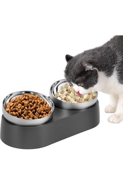 TERRIFI Tilted Cat Bowls with Stand, Double Cat Bowls Feeding Station Tiltabl...