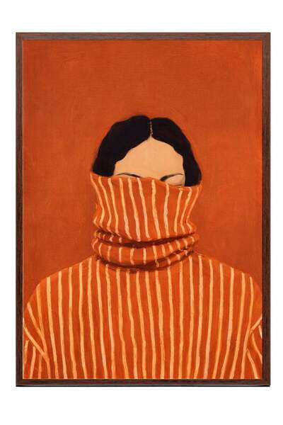 Postifull Orange Striped Woman Portrait Poster – Brown Framed Artwork No:160542