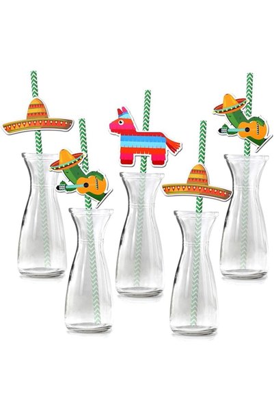 JOYZZZ Paper Straw, 36PCS Vibrant Mexican Theme Straws, Decorative Biodegrada...