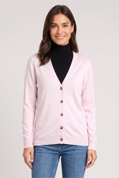 CAMAİEU Women V-Neck Knitted Cardigan, Pink