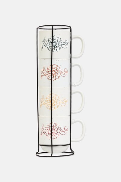 Sheffield Home 4-Piece Ceramic Mug Set with Stand, Multicolor
