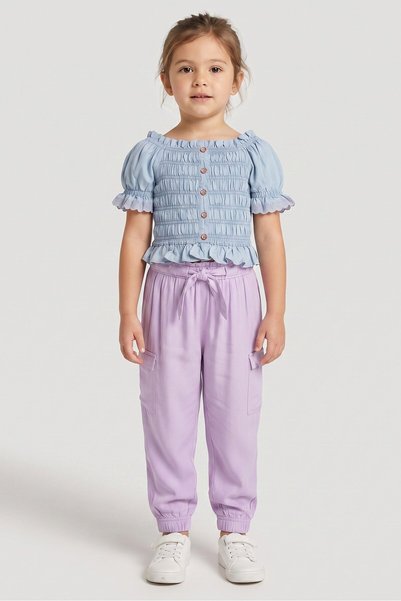 Lemon Kiss Toddlers Girl 2 Pcs Plain Top And Pants Set, Multicolor