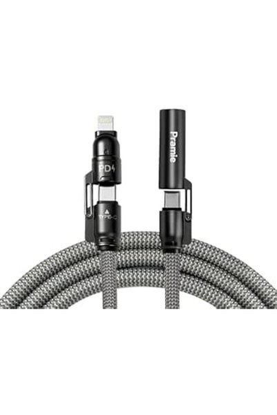 PRAMIE كابل شحن USB-C متعدد الوظائف 4 في 1 قابل للسحب، شحن سريع بقوة 65 واط
