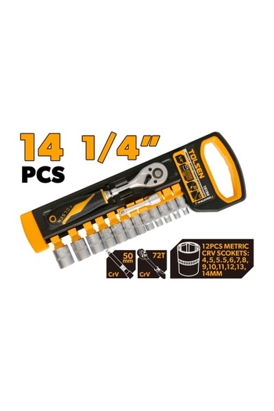 TOLSEN 14-Piece 1/4 Inch Drive Ratchet Handle with Sockets Set CR-V Chrome Va...