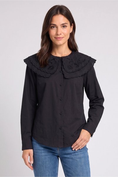 Daphnea Women Crew Neck Long Sleeve Solid Shirt, Black