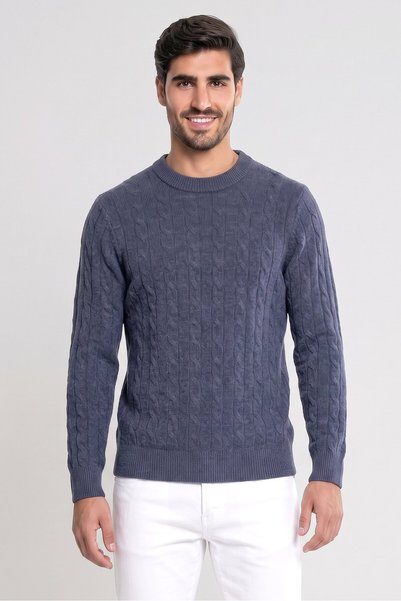 KENSINGTON Men Crew Neck Textured Long Sleeve Sweater, Dusty Navy