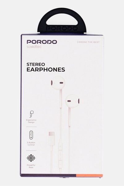 porodo Type-C Stereo Earphones, White