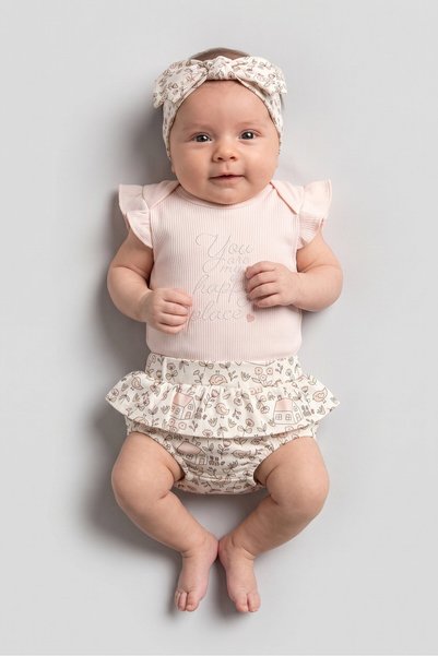 RENE ROFE Toddlers Girl 3 Pcs Embroidered Romper And Bottom With Headband Set...