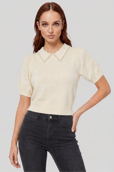 NANETTE LEPORE Women Peter Pan Collar Knitted Sweater, Cream
