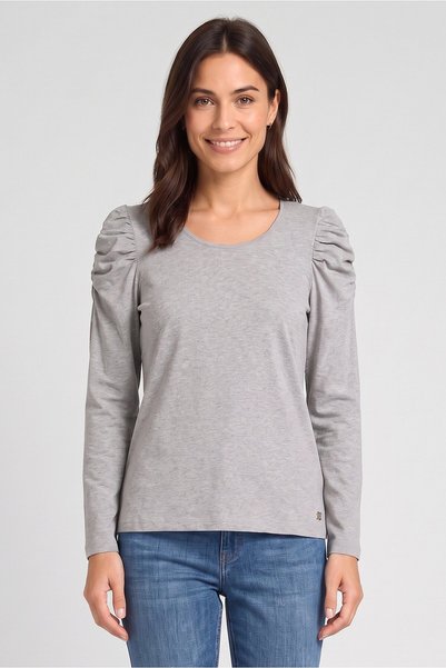 CLAIRE Women Round Neck Long Sleeve Heather T-Shirt, Grey