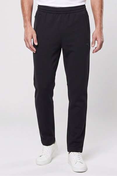 Anta Men Regular Fit Embroidered Logo Outdoor Track Pants, Black
