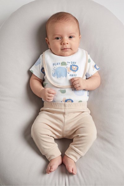 Baby Views طقم بدلة وسروال للأطفال الصغار من 3 قطع مع مريلة، متعدد الألوان