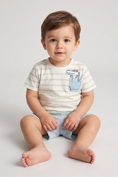 Bon Bebe Toddlers Boy 2 Pcs Short Sleeve Embroodered T-Shirt And Shorts Set, ...