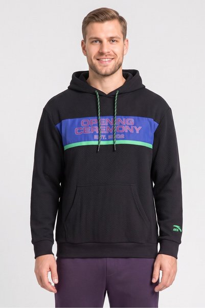 Anta x Opening Ceremony Men Sportswear Fit Long Sleeve Outdoor Hoodie, Black