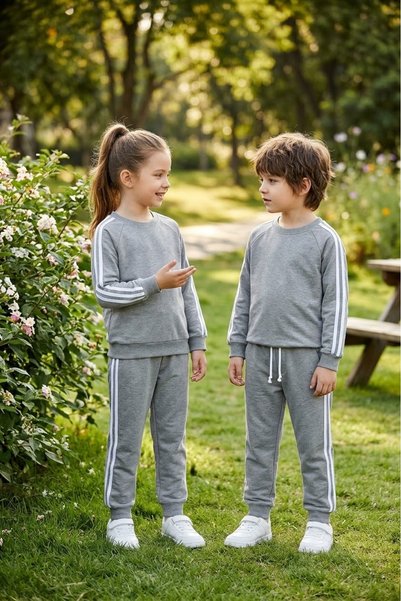 Mireya Kids 100% Cotton Striped Emblem Unisex Children's Suit Set
