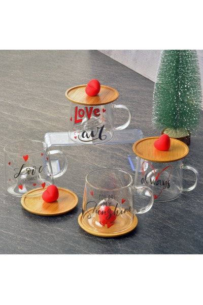 Generic Brand Heart-Shaped Bamboo Lid Glass Mug (350 ml)
