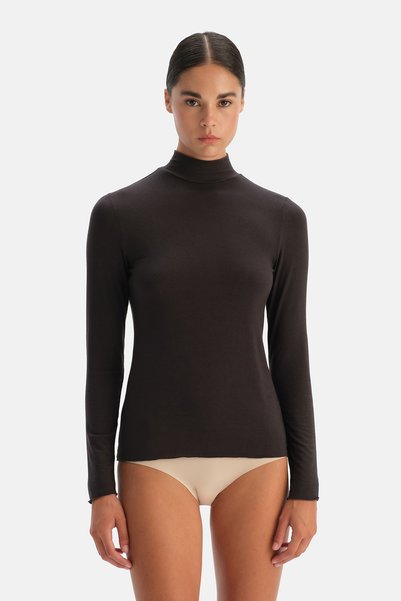 LAVİNİA Dark Brown Modal Cashmere Turtleneck Long Sleeve Top