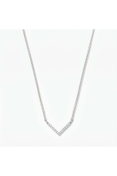 Indira Jewelry Сребърно колие с V-образна форма - Цирконий