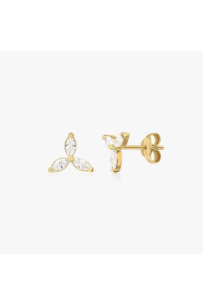 Indira Jewelry Cercei din aur Flower Studs - Zirconiu