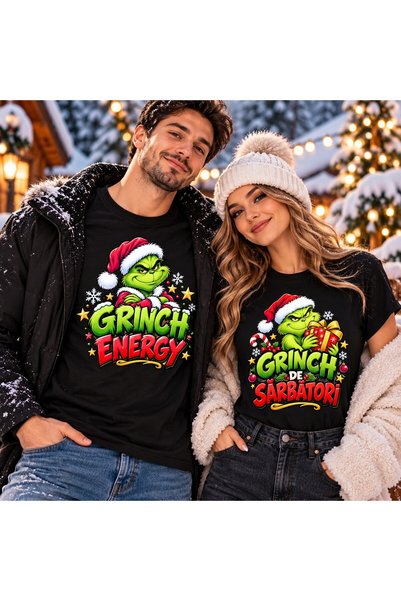 OEM Set de 2 tricouri personalizate cu mesaj: Energie Grinch / Grinch pentru ...