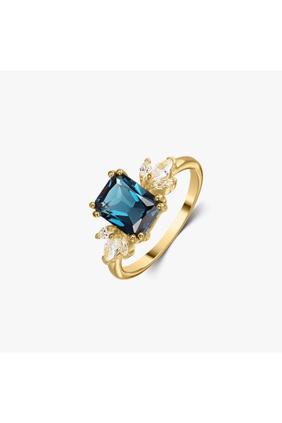 Indira Jewelry Inel din aur Golden Faerie - Topaz Blue London