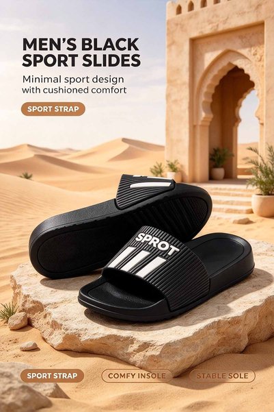 VivoGlobal Shop شباشب رياضية منزلية مضلعة للرجال - بتصميم حروف جريئة ونعل سمي...