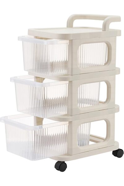 Arabest Storage Boxes -3 Removable Layers, White- Multi-Tier Rolling Storage ...