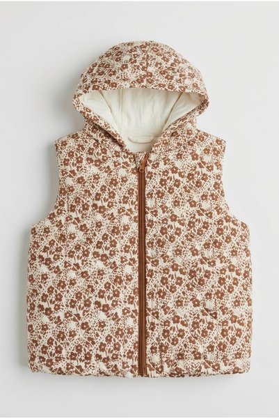zumino Girl's Floral Patterned Hooded Zippered Puffer Vest
