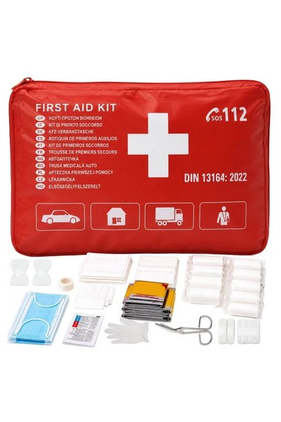 EBA Trusa Prim Ajutor Auto Omologata DIN 13164:2022, Kit Medical Urgenta pent...