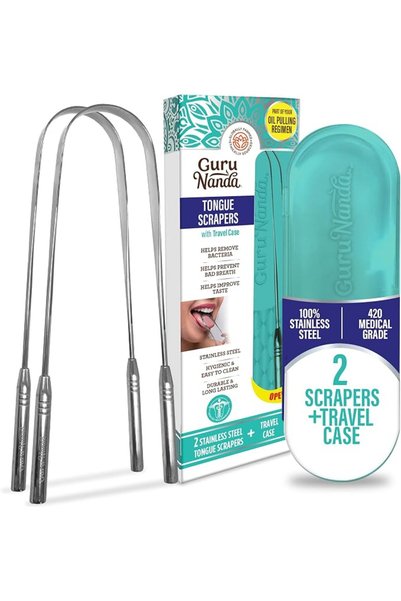 GuruNanda Tongue Scraper, Stainless Steel for Oral Hygiene, Bad Breath Treatm...