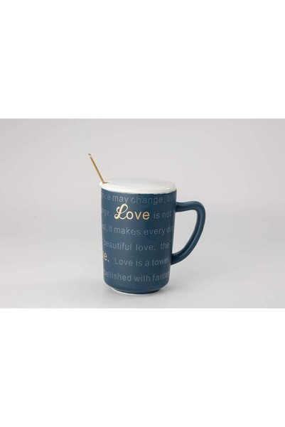 Generic Elegant Insulated Tea Cup lid With Spoon 400ml, blue