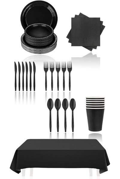 Generic 169pcs Black Party Supplies Set - Dinnerware, Cups, Cutlery, Napkins,...