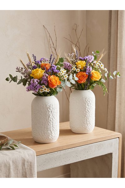 BEBÜTO 2'li Modern Dokulu Seramik Gorunumlu Vazo Seti 19cm | Minimal Ev Dekor...