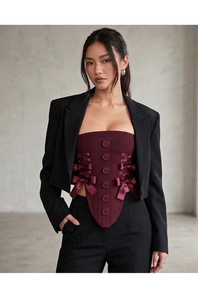 SARA Clothessy Bordo düğme detaylı victoria Korse