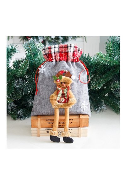 Teo Sac din textil pentru cadouri de Craciun, , Model Ren, 30x25 cm, Gri