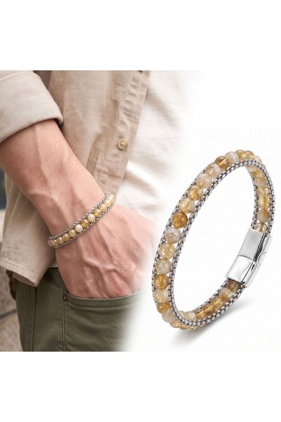 FM 💎   Premium Shiny and Stylish Citrine Steel Chain Steel Lock Natural Ston...