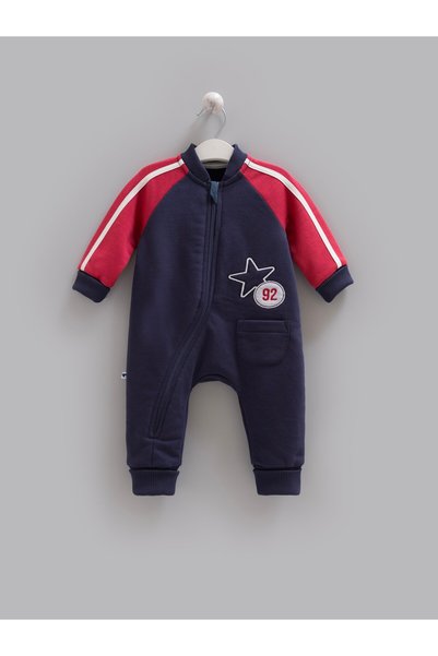 Caramell Three Thread Baby Boy Jumpsuit Navy Blue Red