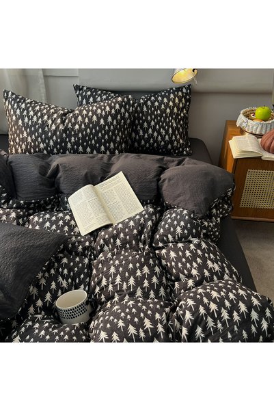 Generic Brand New Puff Yarn Black Series Simple Printed Bed Sheet Set -2.0 Me...