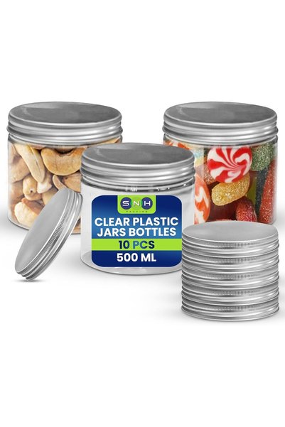 Generic 10 قطع من العبوات البلاستيكية الشفافة سعة 500 مل مع أغطية فضية مضلعة ...