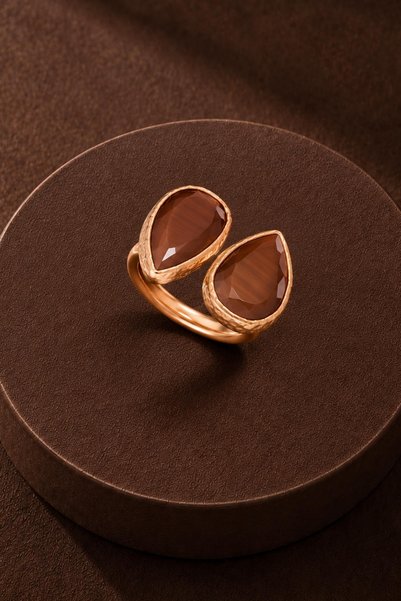 New Obsessions Cat's Eye Drop-Shaped Double Ring Ring - 10X15Mm