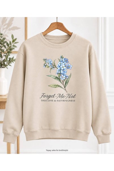 caddekombin سويت شيرت نسائي بطبعة زهور Forget-Me-Not وياقة دائرية - سويت شيرت...