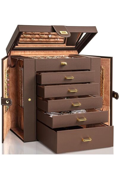 AKOZLIN Huge Jewelry Box Organizer Functional Extra Large Leather Jewelry Sto...