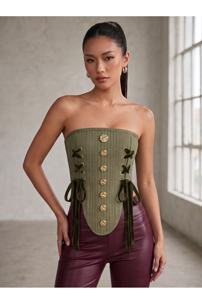 SARA Clothessy Haki yeşil düğmeli Victorian Korse