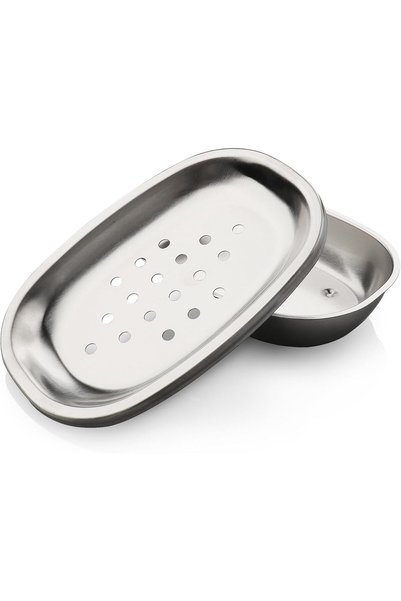 Generic طبق صابون من الفولاذ المقاوم للصدأ مع طبقة تصريف مزدوجة، يحافظ على ال...
