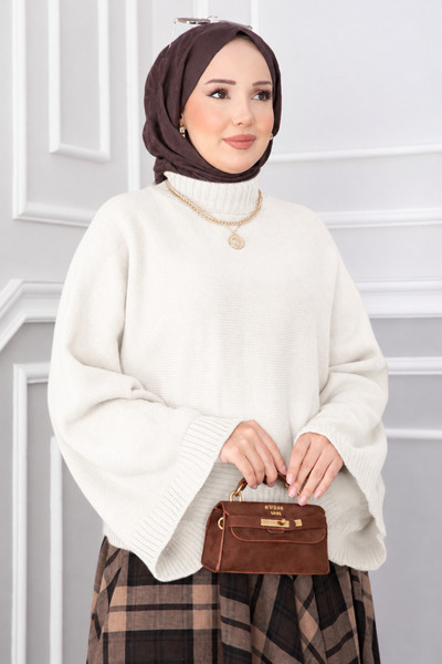 EBRUTESETTÜR Wide Sleeve Short Crop Knit Sweater Ecru